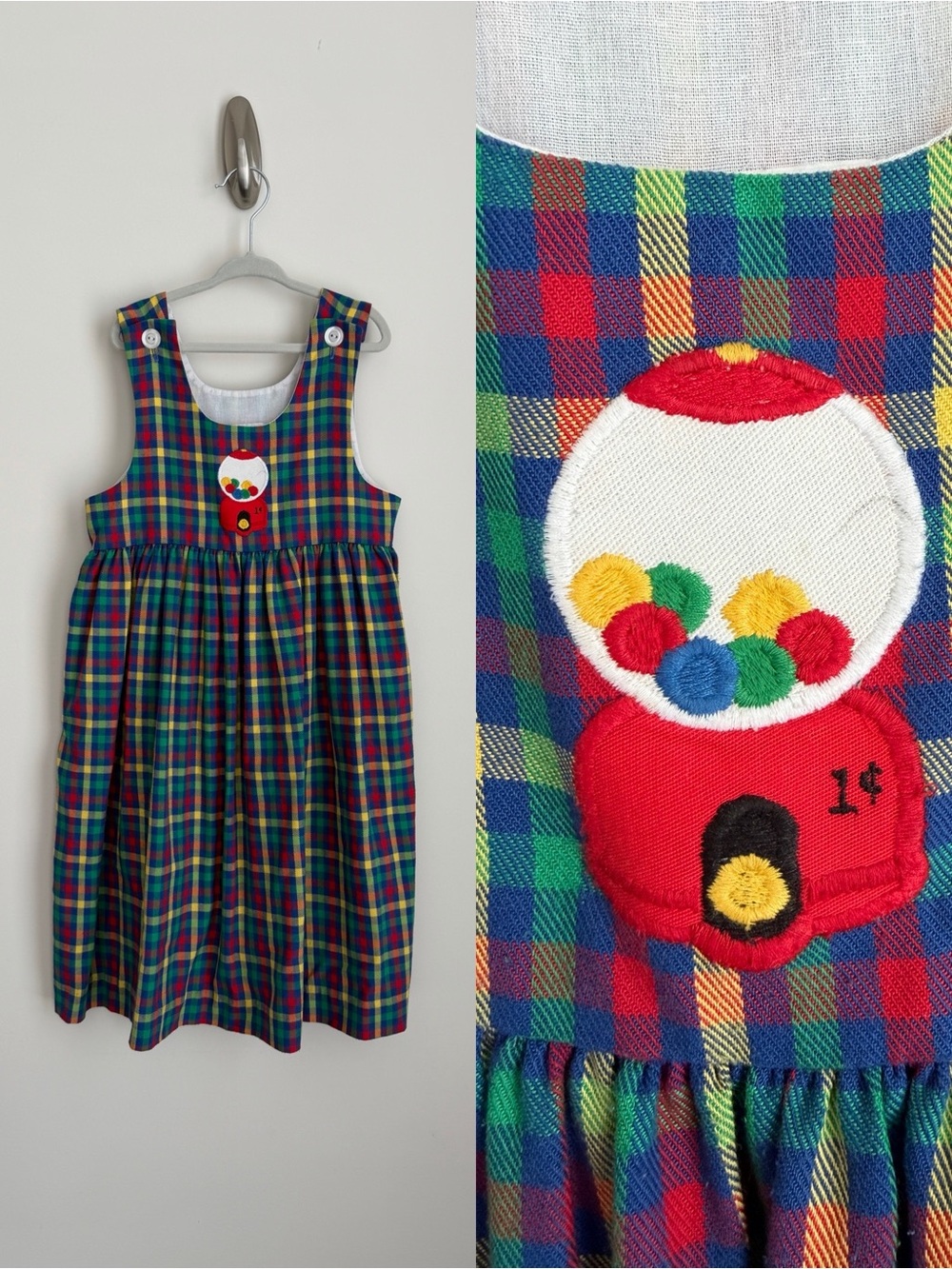 Kelly's Kids Multicolor Plaid Dress with Gumball Embroidery Dress